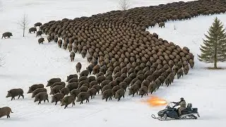 Incredible battle in the snow &ndash; hunters face a huge herd of wild boars
