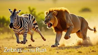 The Most Beautiful Zebras Running Away from the Most Colorful Lions: Predator in Action!