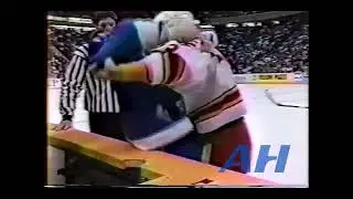 NHL Feb. 23, 1991 Stephane Matteau,CGY v Scott Pearson,QUE Calgary Flames Quebec Nordiques