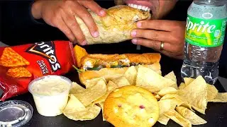 chipotle vs subway burrito sandwich chips and queso doritos eating sounds sprite asmr no talking