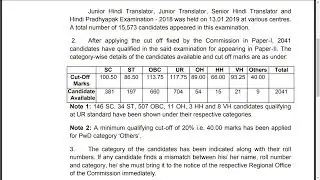 SSC Junior Hindi Translator Result 2019