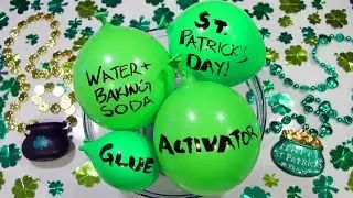 Making St. Patrick's Day Themed Slime with Balloons | DIY Holiday Slime Mixing!