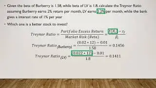 Treynor Ratio Part 2 - Practice Question (Calculated from Return, Beta and Risk-Free Rate)