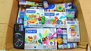 Mega doms stationery items - sketch pen, plastic crayons, magic colour, doms, eraser, clay, dough