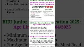 Banaras Hindu University BHU Junior Clerk Recruitment 2025 Apply Online for 191 Post#indianvacancy98
