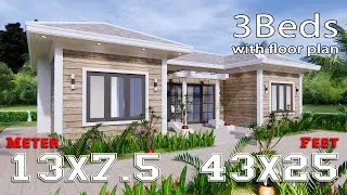 Simple House Design Idea 13x7.5 Meter 43x25 Ft 3 Bedrooms Full Plans