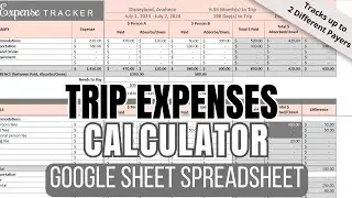 Trip Expenses Calculator Spreadsheet (Google Sheets) - up to 2 payers
