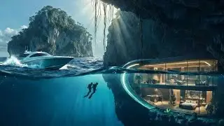 This Man Built a SECRET LUXURY HOUSE Under a MASSIVE Island &mdash; Hidden Underwater Cave Home ASMR
