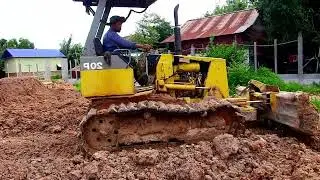Full time Just Opening New Project Starting First Dump Truck Dumping Dirt Dozer Komatsu D8P Pushing