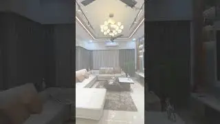 Contemporary Luxury Living Room & Mandir Design with Modern Lighting.