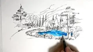 Time lapse: Freehand landscape painting by Prof. Kamel Mahadin, FASLA...
