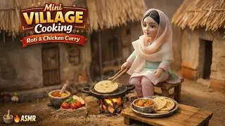 Miniature Village Doll Cooking Roti & Chicken Curry | Tiny miniature Sidhra 