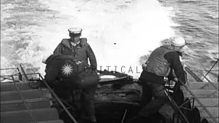 Depth bomb drill aboard the United States destroyer Little in the Atlantic Ocean. HD Stock Footage