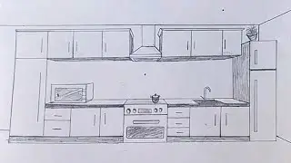 How to draw a beautiful 😍 kitchen in one point perspective || One point perspective kitchen drawing
