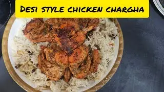 Desi style chicken chargha|pakistani chicken roast with kishmish rice