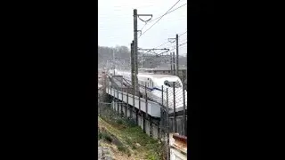 Japanese bullet train seriesN700S  running in heavy snow around Keio university yagami campus