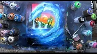 Wave on sunset    SPRAY PAINT ART by Skech