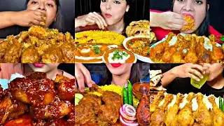 ASMR EATING SPICY CHICKEN LEG CURRY, BUTTER PANEER, PORK | BEST INDIAN FOOD MUKBANG |Foodie India|