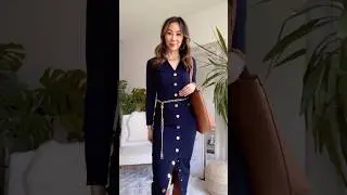 Fall Workwear Look w/Navy Knit Dress + Brown Knee High Boots #oldmoneyoutfits #classyfashion #ootd