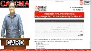 Important ICAI Announcement on CARO (Audit) for Nov 2021 Exams | CA, CMA | Siddharth Agarwal.