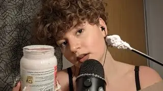 FRENCH ASMR - eating marshmallow fluff with a spoolie & chocolate covered marshmallows 