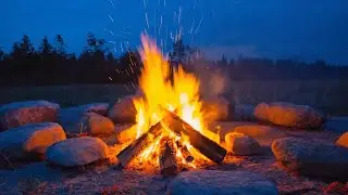 Fireplace &ndash; 10-Hour Twilight Wilderness Campfire | Ember Trails & Roaring Flames in Full HD