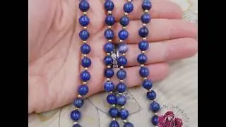 Ebay listing: Estate 8mm Lapis Lazuli Bead & 18k Yellow Gold Necklace, Length 28