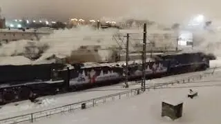 Паровозы П36 едут по ст. Лосиноостровская (Ярославское направление)