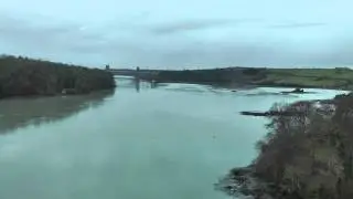 Walking Across the Menai Straight Suspension Bridge, Anglesea, Wales, UK