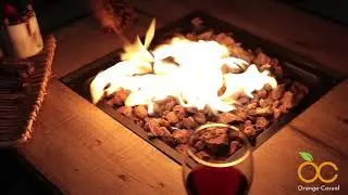 Orange Casual丨Mehana Collection丨Outdoor Propane Fire Pit Table, 28 Inch Square, w/ Waterproof Cover