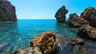The Perfect Mediterranean Beach Scene, Rocks ,Water & Waves 4k UHD