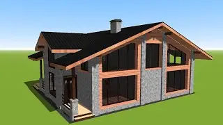 Log and stone chalet style house with 3D plan