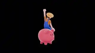 3D Cartoon Farmer Male Character Turntable | Joyful Farmer on Giant Piggy Bank