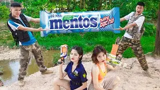 Couple Girl vs Squad Boys Competition Dispute Mentos Candy Nerf Guns Funniest Troll | TNS Nerf War