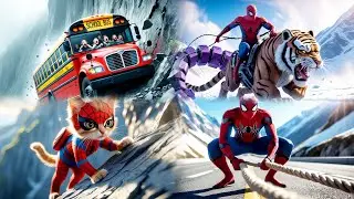 🐱🕷️ Kitten as Spider-Cat Saves Dad & Students 🚌💨 Epic Mountain Bus Rescue ⛰️💪 | #shortsvideo #funny