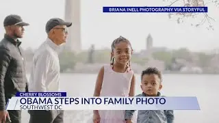 Obama steps into family photo at Tidal Basin