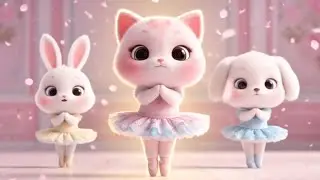 Baby Kitty Pink Ballet Dance 🩰 Cute Kids Animation with Bunny & Puppy Friends