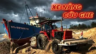 NGHẸT THỞ! Giải Cứu Ghe Lớn Kẹt Cạn – Xe Nâng Kéo Hơn 100m Dây KHỦNG