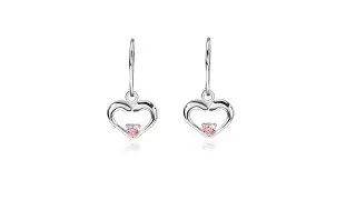Jewellery - Silver earrings 925 - dangling hearts with pink zircon in middle