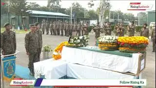 Wreath laying ceremony of India army soldier, Lance Dafadar Baldev Chand in Jammu on Sunday.