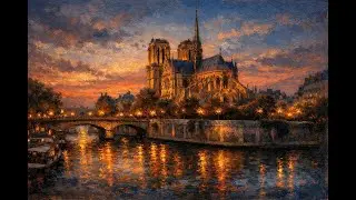 Notre-Dame at Dusk | 4K Fine Art Oil Painting Screensaver | Paris Evening Ambience