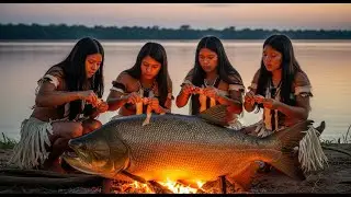 Primitive Amazon Tribe | Fishing, Cooking, and Jungle Survival Skills
