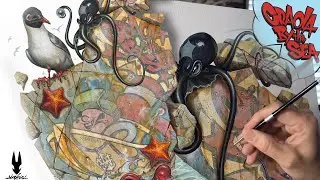 Greg Craola Simkins paints a Childhood Favorite Cartoon and a seagull in 