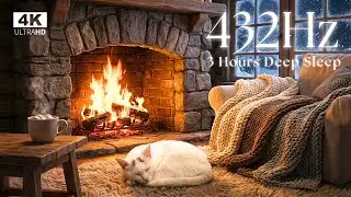 3 Hours Deep Sleep ❄️ 432Hz Flowing Winter Lullaby | Blizzard & Cozy Fireplace Sanctuary | Lilmon