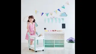 Teamson Kids My Dream Wooden Role Play Bakery Shop, Dessert Stand with Cart & 18 Accessories