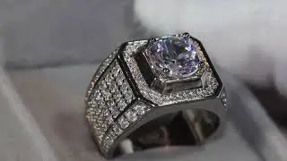Iced out ring, diamond ring, mens wedding ring, womens big ring,