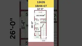 13X26 home plan with 1 bed room, 12 by 26 house map, 13*26 ghar ka naksha #shorts #homeplan #home