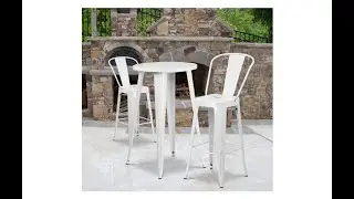 Flash Furniture 24'' Round White Metal Indoor-Outdoor Bar Table Set with 2 Cafe Stools - Overview