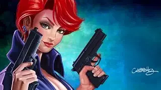 Painting Girl with 2 Pistols