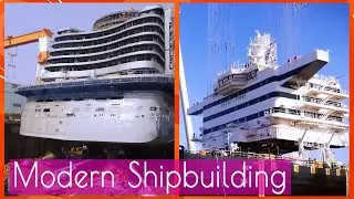 Shipbuilding in a modern shipyard.